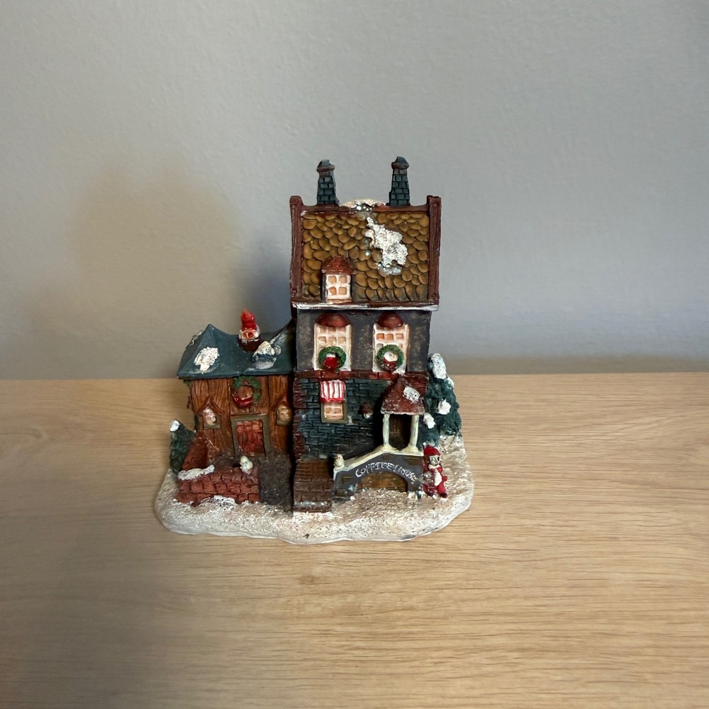 Vintage Style Winter Christmas Village Coffee House Snowy Miniature Figurine